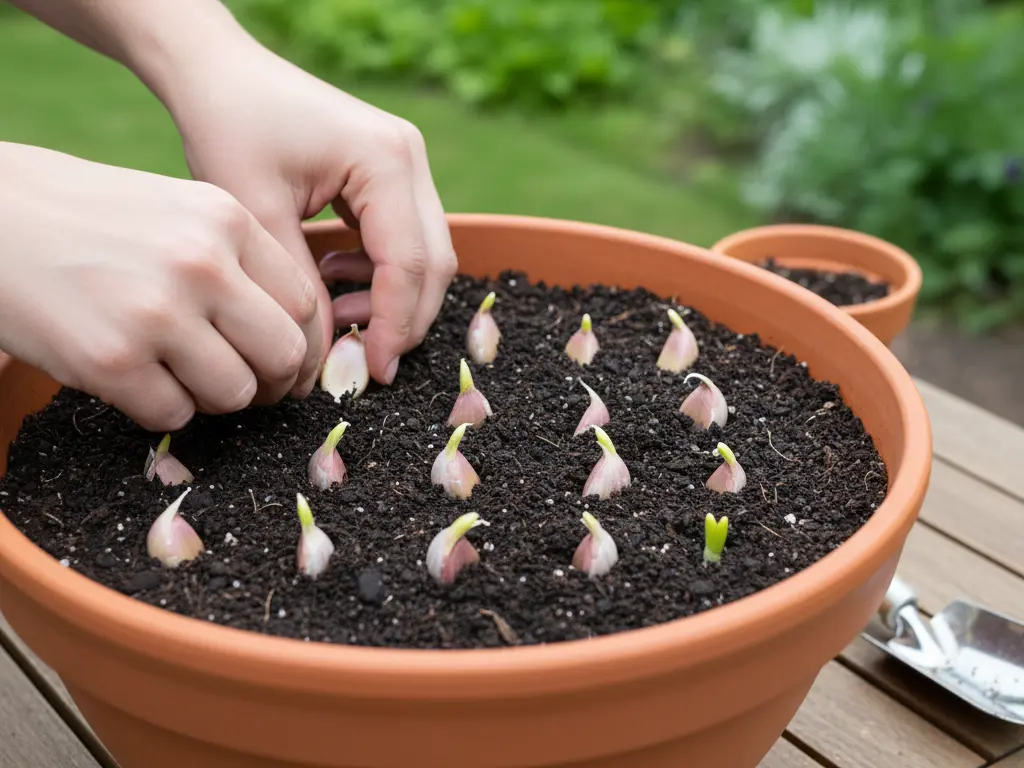 Planting garlic cloves in pots
