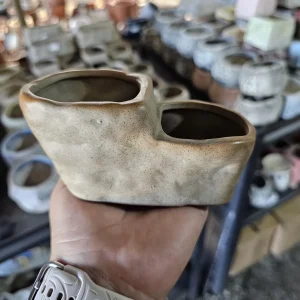 Ceramic Double Planter - Rustic Succulent Pot - Small Indoor Plant Container - Wabi Sabi Minimalist Pottery - Image 3