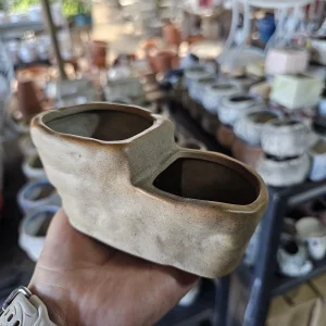 Ceramic Double Planter - Rustic Succulent Pot - Small Indoor Plant Container - Wabi Sabi Minimalist Pottery - Image 1