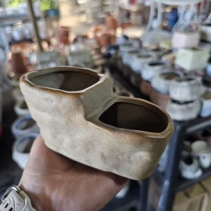 Ceramic Double Planter - Rustic Wabi Sabi Indoor Plant Pot - Image 1