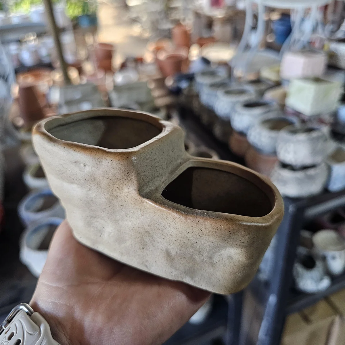 Ceramic Double Planter - Rustic Wabi Sabi Indoor Plant Pot - Image 1