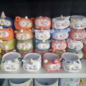 Ceramic Piggy Planter for Succulents - Miniature Pot with Drainage Hole, Assorted Colors - Image 1