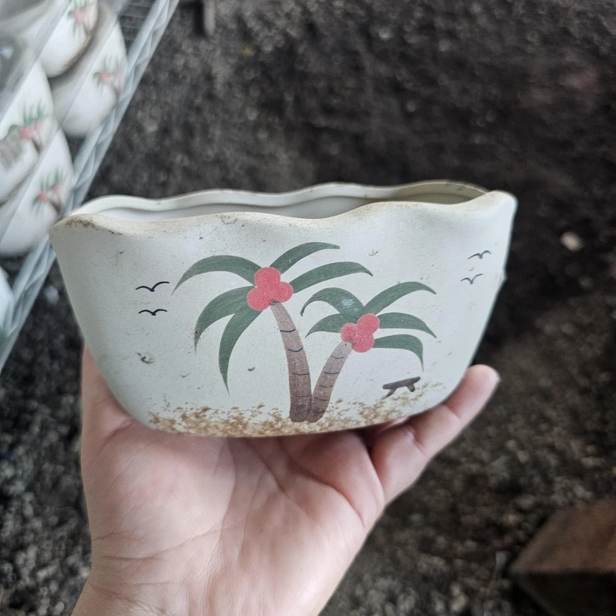 Palm Tree Ceramic Succulent Planter Pot with Drainage Hole - Garden Decor - Image 1