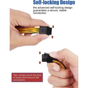 PCIe 6 Pin Female to Dual 8 (6+2) Pin Male GPU Power Adapter Cable - Black - Image 6