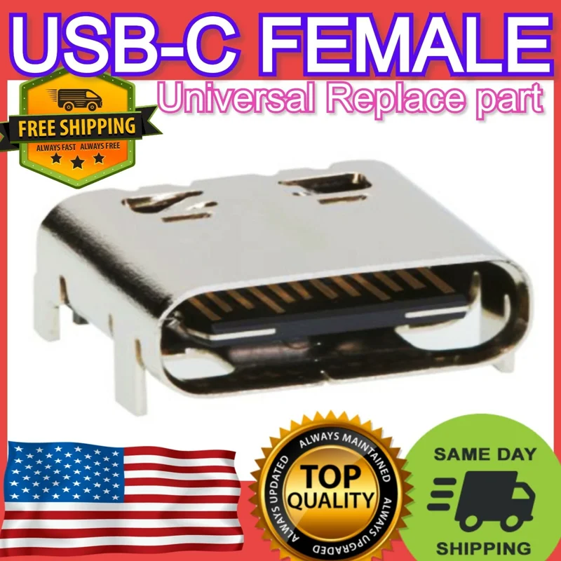 USB-C Charging Port Connector for Device Repair - Metal, Silver, 1ft Cable - Image 9