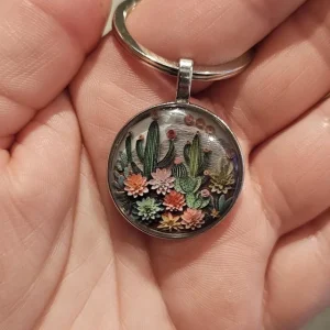 Vintage Style Cactus Keychain - Zinc Alloy Key Ring for Plant Lovers Gift - Image 3