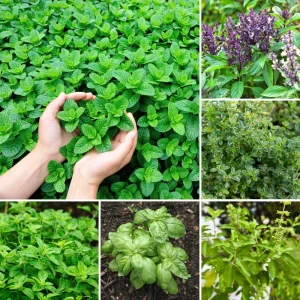 4 Pack Mixed Herb Live Plants - Lemon Balm, Rosemary, Basil, Oregano, 4-8