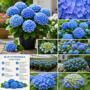 Blue Hydrangea Live Plant – Well-Rooted, Dormant, 5-7 Inch Tall – Blue Flowers – Outdoor Shrub