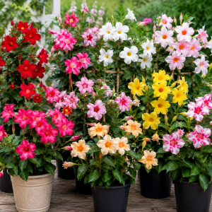 Mandevilla Vine Live Plants - Vibrant Red Flowering Vines, 4-7 Inches Tall