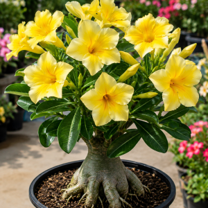 Double Yellow Desert Rose Live Plant - Adenium Succulent, 4-8 Inches Tall