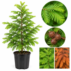 Dawn Redwood Live Plant – Metasequoia Glyptostroboides – 6-12 Inch Tall – Quart Pot – Outdoor Shade Tree