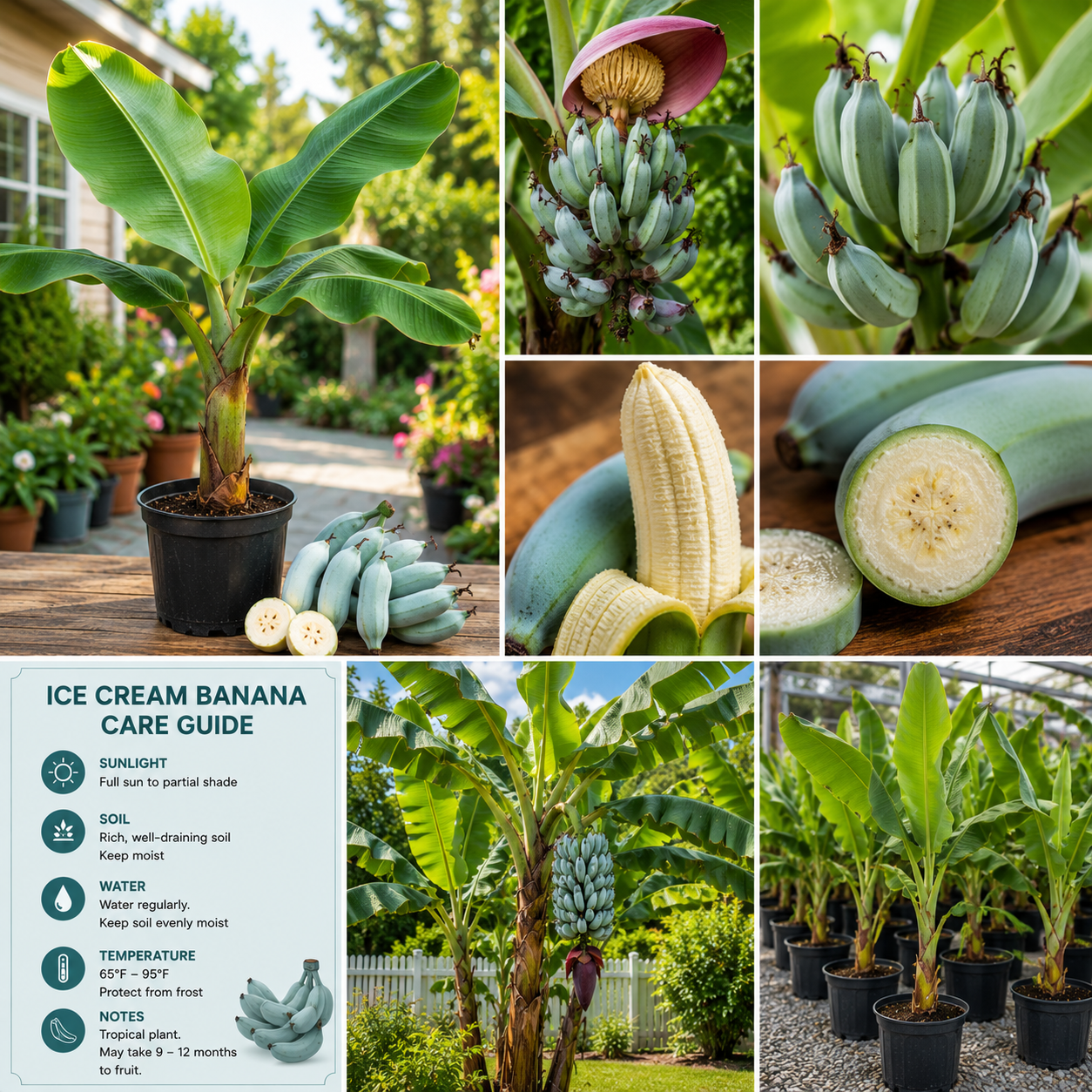 Ice Cream Banana Tree Live Plant - Blue Java Banana, 5 to 7 Inch Tall, Outdoor