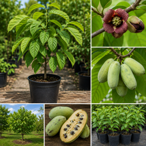 Pawpaw Tree Live Plant, Hardy Fruit Tree, Quart Pot, 6-12 inches, Zones 5-9