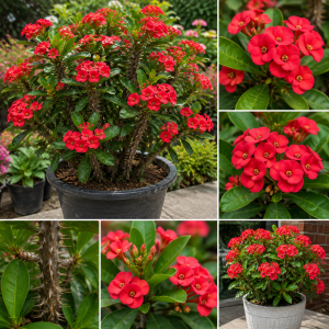 Crown of Thorns Plant Live, Well-Rooted 5-9 Inc Tall, Euphorbia Milii Crown of Thorn Tree, Cold Hardy (Pink)