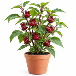 Red Roselle Hibiscus Live Plant – 4 Inch Pot – Sabdariffa – 4-6" Tall