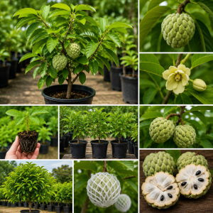 Annona Squamosa Live Plant - Tropical Sugar Apple Tree, 7-12" Tall, Potted, Zones 9-11