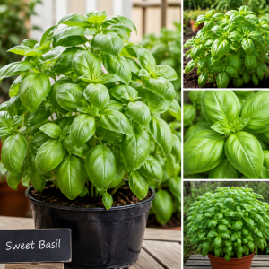 Sweet Basil Live Plants - 4 Pack, 4-6 Inch Tall, Pot - Herb Garden