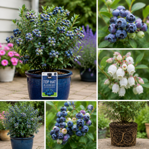 Top Hat Blueberry Live Plant - Dwarf Bush, 5-9 Inches Tall, Full Sun, USDA Zone 4-8