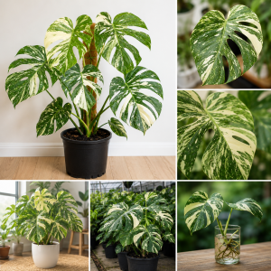 Variegated Monstera Live Plant 4-6 Inches Tall - Tropical Houseplant, Green & Cream Leaves, Indoor/Outdoor