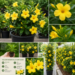 2 Yellow Mandevilla Live Plants – Flowering Vine for Garden Patio, 5-9" Tall