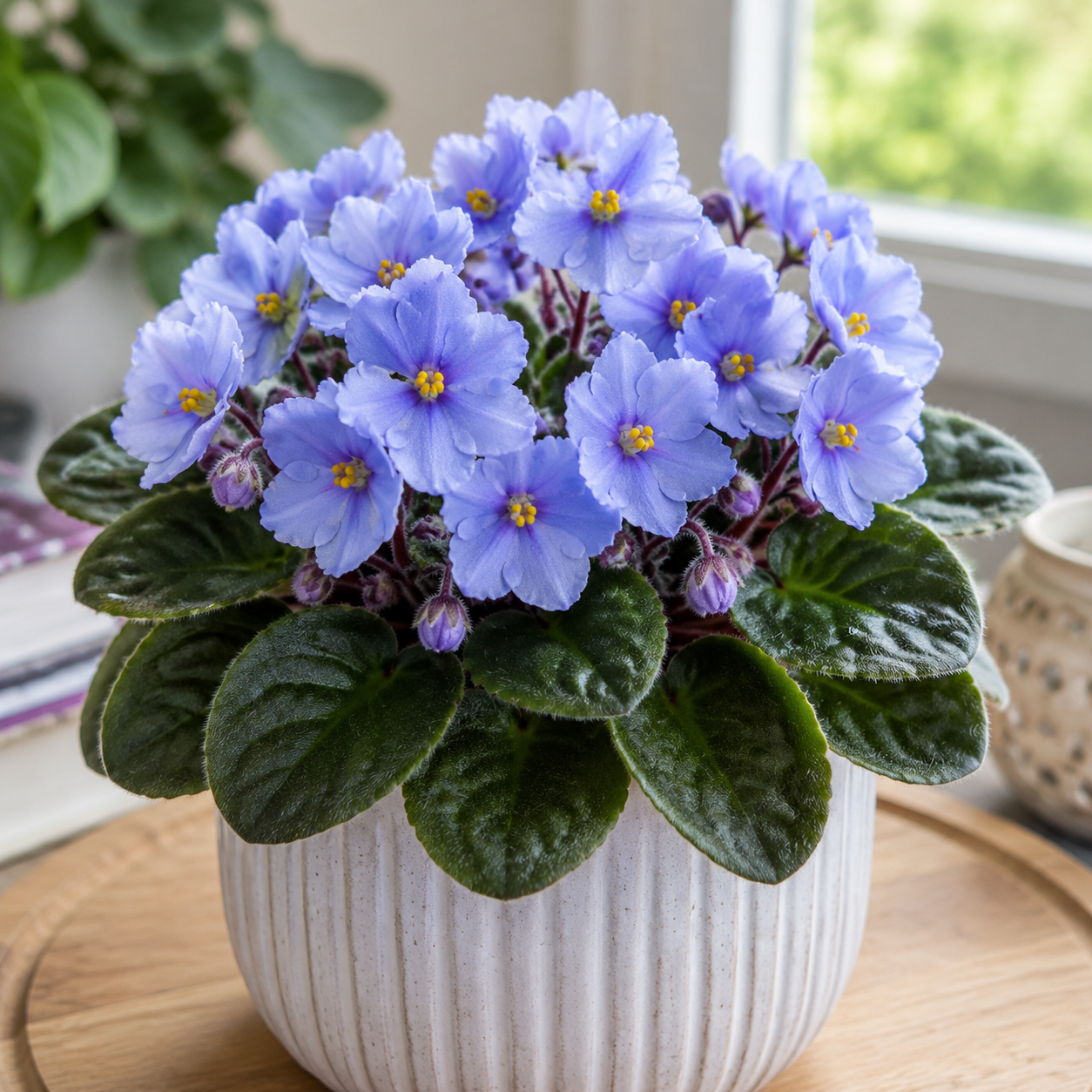 African Violet Live Plant - Blue Blooms, 4-inch Pot, Easy Care Houseplant