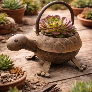Turtle Watering Can + 3 Succulent Live Plants Bundle - Indoor/Outdoor Decor - Image 2