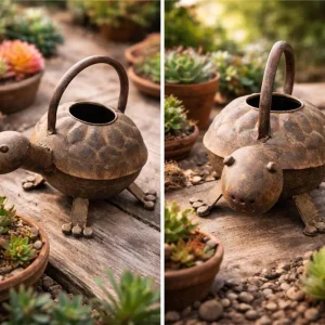Turtle Watering Can + 3 Succulent Live Plants Bundle - Indoor/Outdoor Decor - Image 3