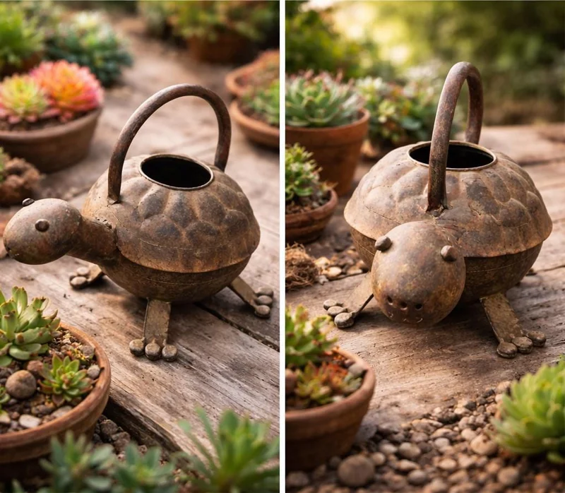 Turtle Watering Can + 3 Succulent Live Plants Bundle - Indoor/Outdoor Decor - Image 3