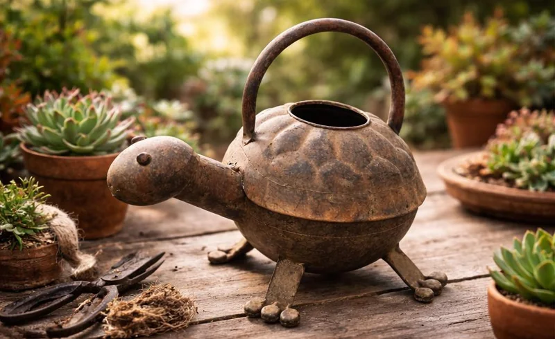 Turtle Watering Can + 3 Succulent Live Plants Bundle - Indoor/Outdoor Decor - Image 4
