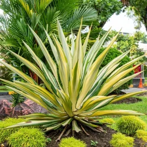 Variegated Agave Live Plant – Hardy Succulent – 1.5-2 Ft Tall – 1 Gallon Pot - Image 2