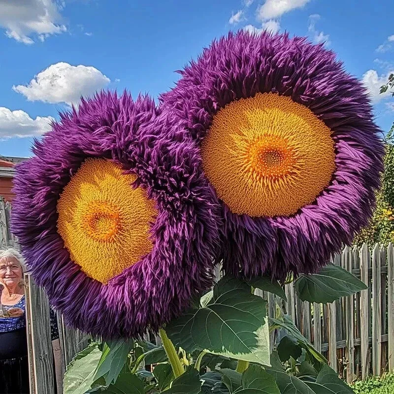 50 Giant Teddy Bear Sunflower Seeds - Rare Yellow & Purple Blooms - Image 1