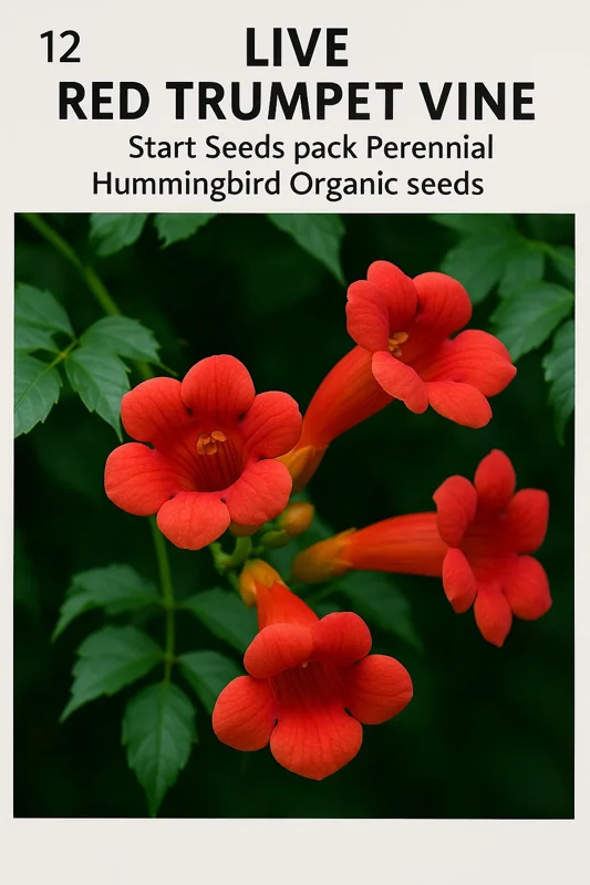 Organic Red Trumpet Vine Seeds - 12-Pack Perennial Hummingbird Attractor for Outdoor Gardens - Image 1