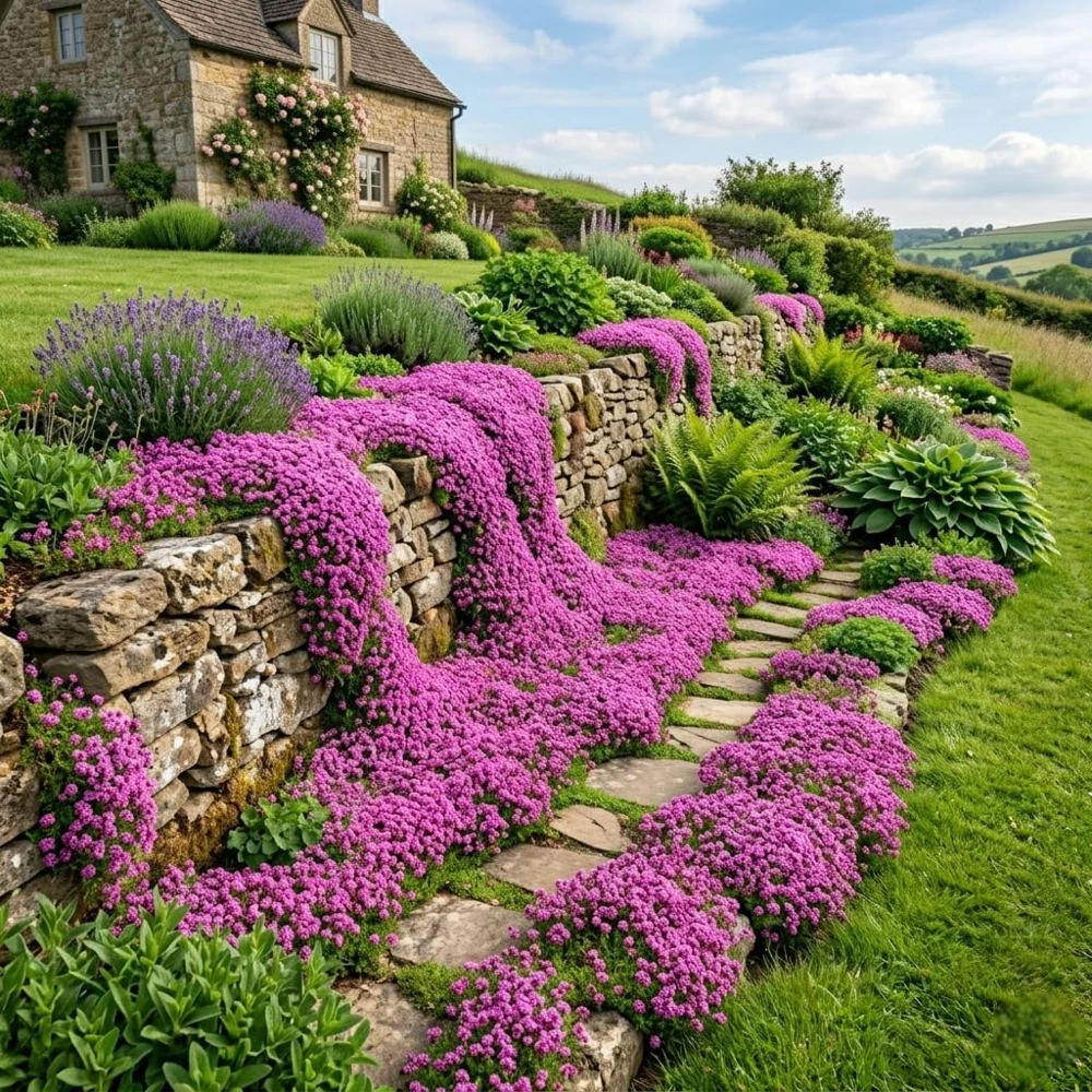 50,000 Dwarf Creeping Thyme Seeds - Pink Flowering Perennial Ground Cover - Image 1