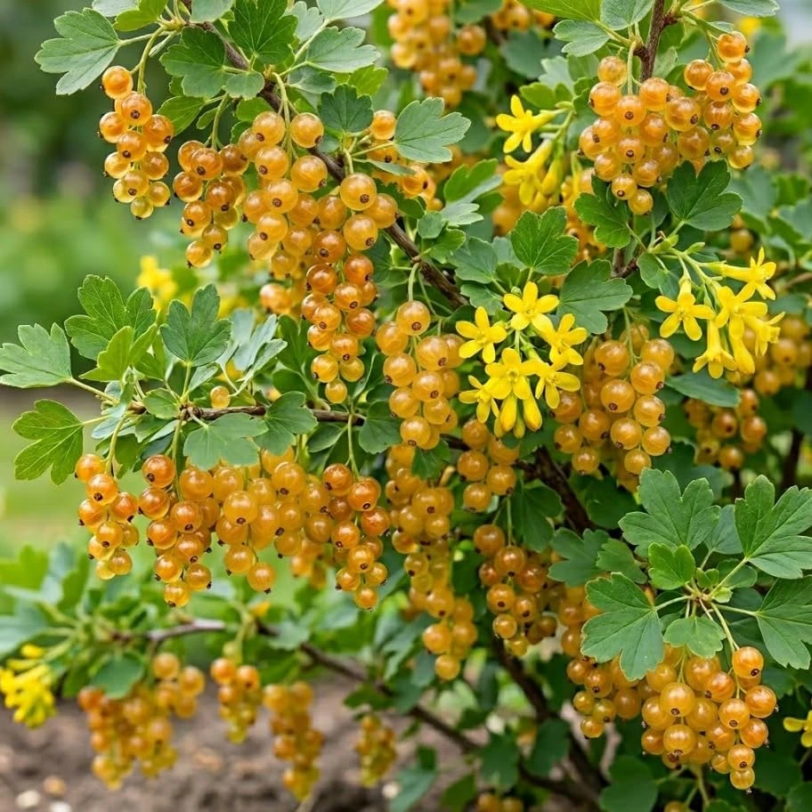 Golden Currant Live Plant - Yellow Shrub, Edible Fruit, 6-12" Tall, Zone 3-8 - Image 1