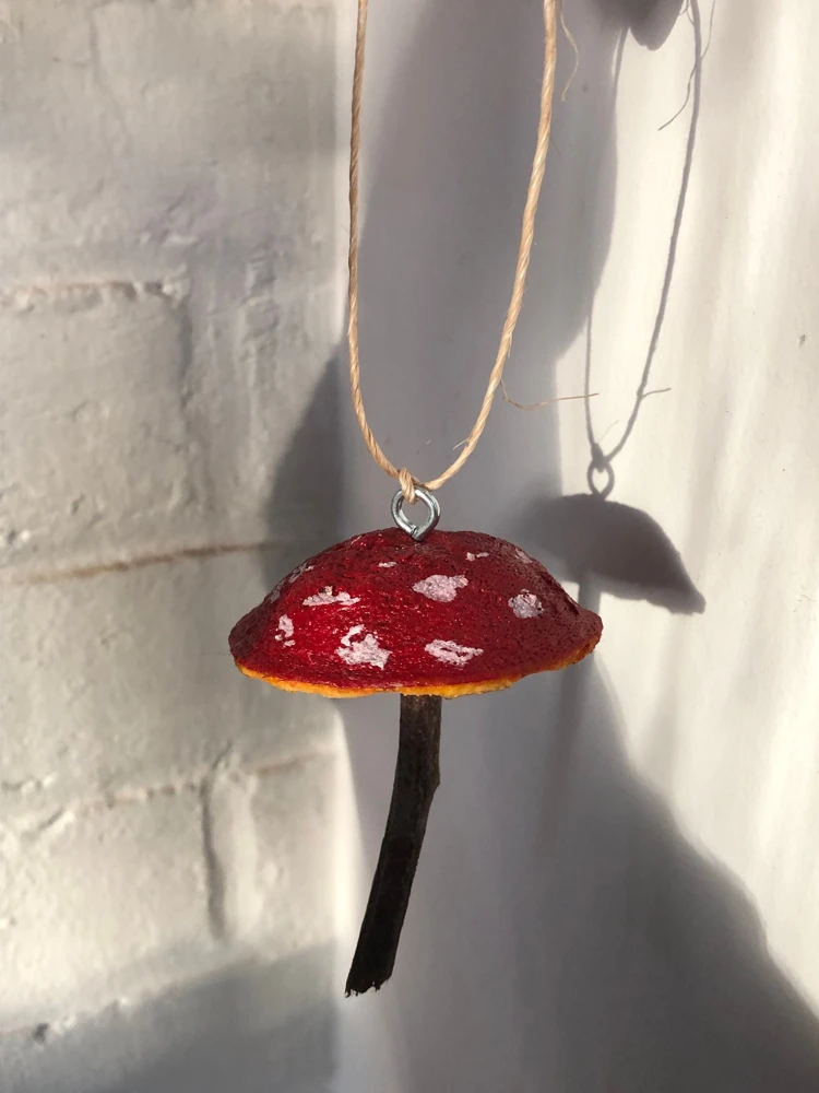 Handmade Mushroom Ornament - Clementine Rind Tree Decor - Image 2