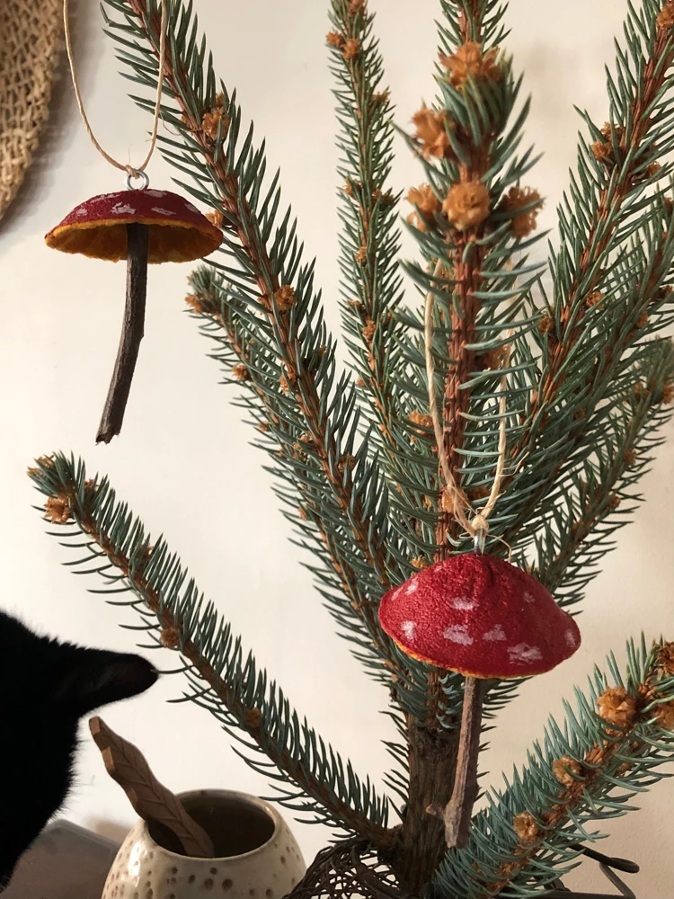 Handmade Mushroom Ornament - Clementine Rind Tree Decor - Image 3