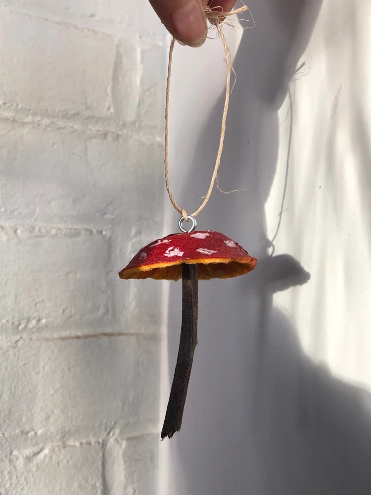 Handmade Mushroom Ornament - Clementine Rind Tree Decor - Image 1