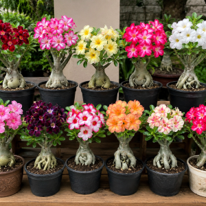 Desert Rose Live Plant (Adenium Obesum) – 4in Pot – Red, White, Pink, Bicolor