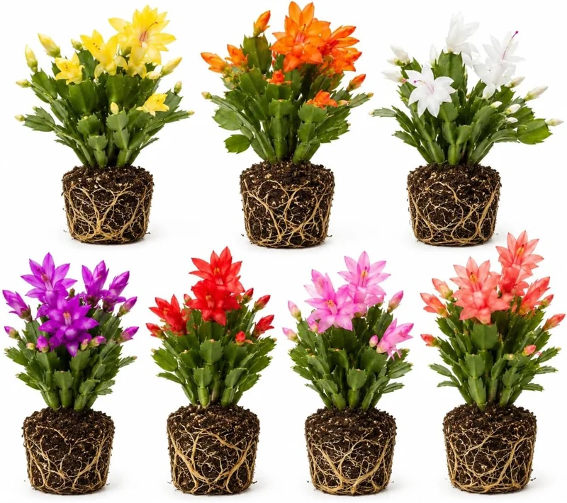 4 Christmas Thanksgiving Cactus Live Plants, 4-8 Inch Tall, Tropical Indoor - Image 1