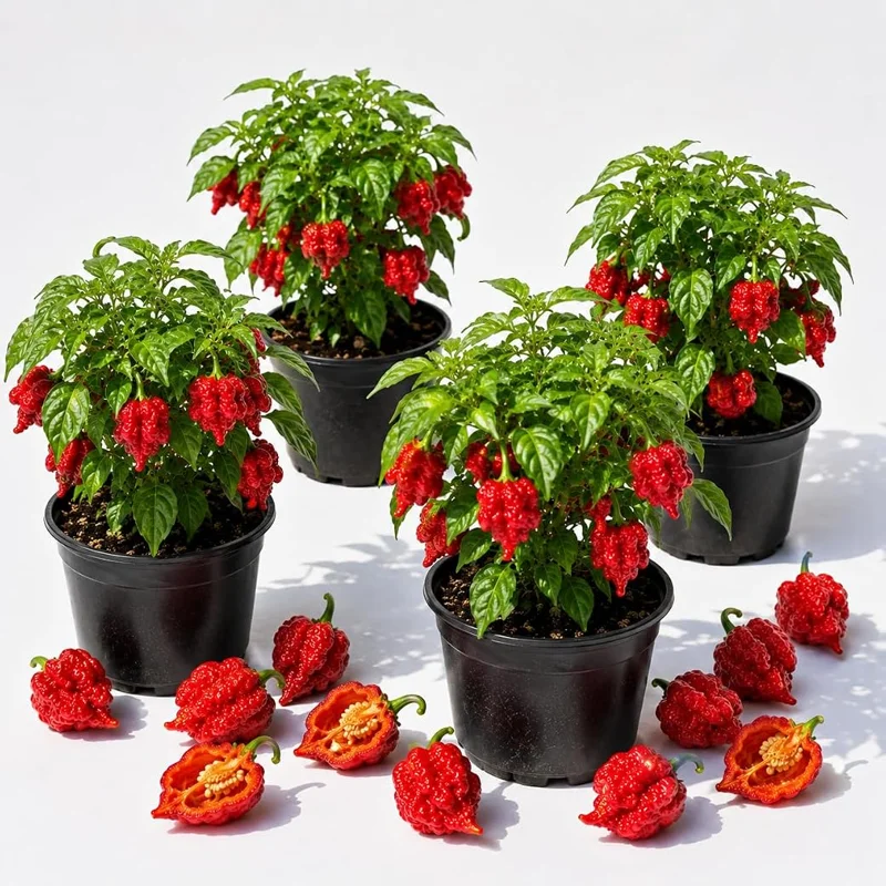 Carolina Reaper Pepper Live Plants (Set of 4) – 4-6 Inch Tall Chili Peppers for Home Garden - Image 1