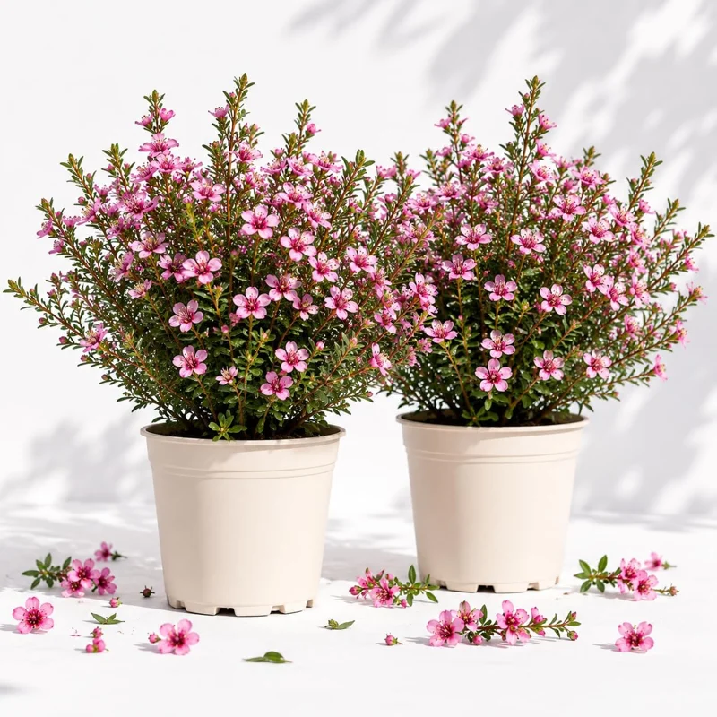 Pink Manuka Tea Live Plants, Leptospermum scoparium, 4-6 Inch Tall, Set of 2 - Image 1