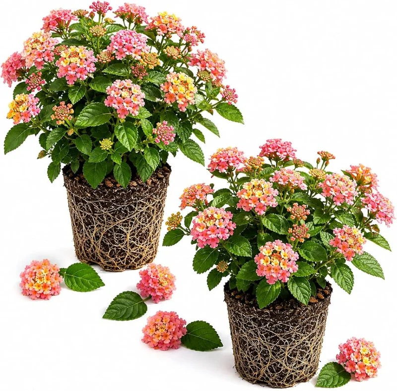 Set of 2 Lantana Athens Rose Live Plants, 4-7 Inches Tall, Outdoor Flowering Shrub - Image 1