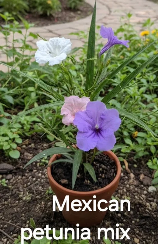6 Mixed Mexican Petunia Live Plants - Purple, Pink, White Ruellia Simplex - Image 1
